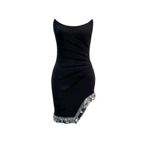 SHO by Tadashi Shoji Strapless Black Cocktail Dress Sequin Hem Ruched Size S